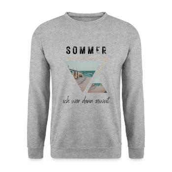 SOMMER ich bin dann soweit - HELLO SUMMER - Unisex Pullover - Weißgrau meliert - Vorne - Alina (178cm) & Michal (187cm)