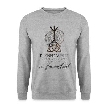 Mandala HIPPIE avec Triquetta de noeud caltique - Sweat-shirt Unisexe - gris chiné - Devant - Alina (178cm) & Michal (187cm)