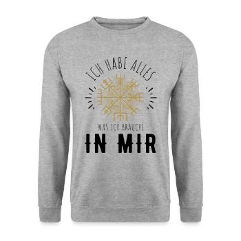 Wegweiser RUNEN Motivation - VEGVISIR - Unisex Pullover - Weißgrau meliert - Vorne - Alina (178cm) & Michal (187cm)