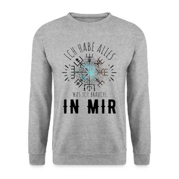 Wegweiser RUNEN Motivation - VEGVISIR - Unisex Pullover - Weißgrau meliert - Vorne - Alina (178cm) & Michal (187cm)