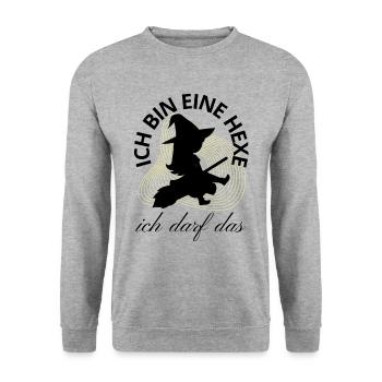 Ich bin eine HEXE ich darf das - Unisex Pullover - Weißgrau meliert - Vorne - Alina (178cm) & Michal (187cm)