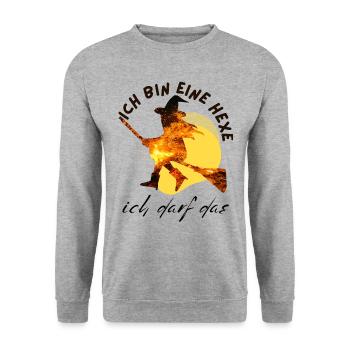 Ich bin eine HEXE ich darf das - Unisex Pullover - Weißgrau meliert - Vorne - Alina (178cm) & Michal (187cm)