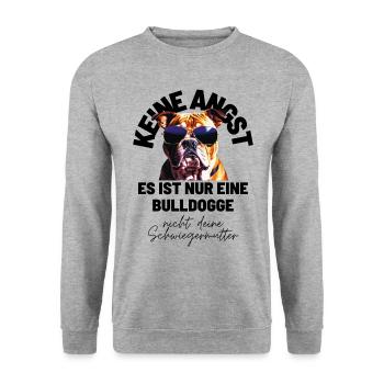 KEINE ANGST ... Bulldogge Bulldog Bulldoggen - Unisex Pullover - Weißgrau meliert - Vorne - Alina (178cm) & Michal (187cm)