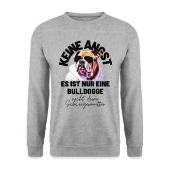 KEINE ANGST Bulldogge Bulldog Bulldoggen - Unisex Pullover - Weißgrau meliert - Vorne - Alina (178cm) & Michal (187cm)