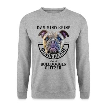BULLDOGGENGLITZER ... Bulldogge Bulldog Bulldoggen - Unisex Pullover - Weißgrau meliert - Vorne - Alina (178cm) & Michal (187cm)