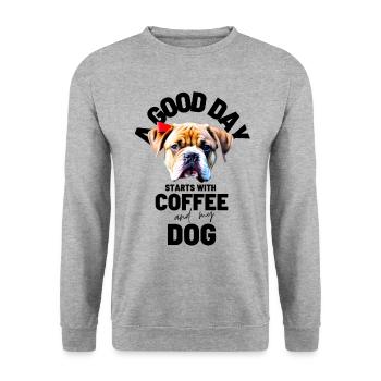 UNE BONNE JOURNÉE COMMENCE... DOG Dog Café - Sweat-shirt Unisexe - gris chiné - Devant - Alina (178cm) & Michal (187cm)