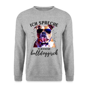 Ich spreche BULLDOGGISCH Bulldog Bulldogge Bulldog - Unisex Pullover - Weißgrau meliert - Vorne - Alina (178cm) & Michal (187cm)