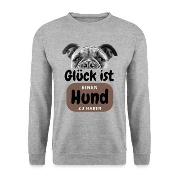 GLÜCK IST EIN HUND Hunde Hundefreund - Unisex Pullover - Weißgrau meliert - Vorne - Alina (178cm) & Michal (187cm)