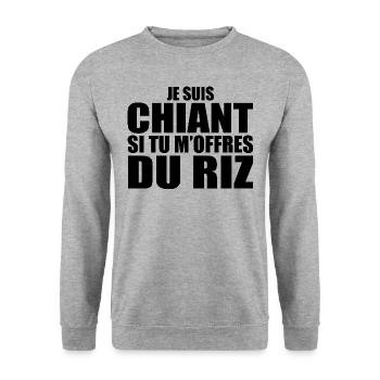 Homme qui adore : Riz. Design Drôle Humour Sushi - Sweat-shirt Unisexe - gris chiné - Devant - Alina (178cm) & Michal (187cm)