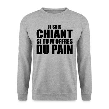 Mann, der anbetet: Brot. Lustiger Design-Humor - Unisex Pullover - Weißgrau meliert - Vorne - Alina (178cm) & Michal (187cm)