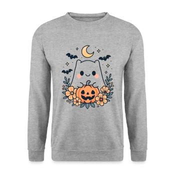 gruselig Geister Halloween Geschenk - Unisex Pullover - Weißgrau meliert - Vorne - Alina (178cm) & Michal (187cm)