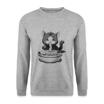 Ramen Cat Japanese Kawaii Anime Money Effect - Unisex Sweatshirt - salt & pepper - Front - Alina (178cm) & Michal (187cm)
