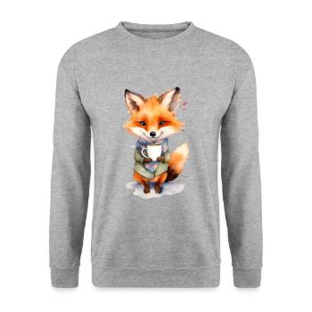 Fuchs mit Kaffee -Aquarellstil - Unisex Pullover - Weißgrau meliert - Vorne - Alina (178cm) & Michal (187cm)