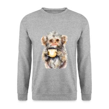 Ouistiti pygmée avec style aquarelle café - Sweat-shirt Unisexe - gris chiné - Devant - Alina (178cm) & Michal (187cm)