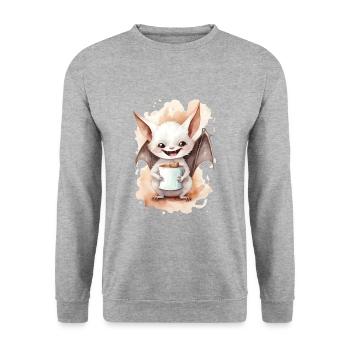White bat with coffee watercolor style - Unisex Sweatshirt - salt & pepper - Front - Alina (178cm) & Michal (187cm)