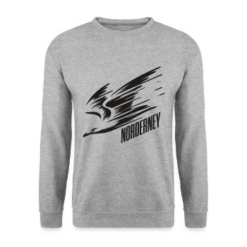 Norderney Sturzflug Tiefflieger Möwe Urlaub T-Shir - Unisex Pullover - Weißgrau meliert - Vorne - Alina (178cm) & Michal (187cm)