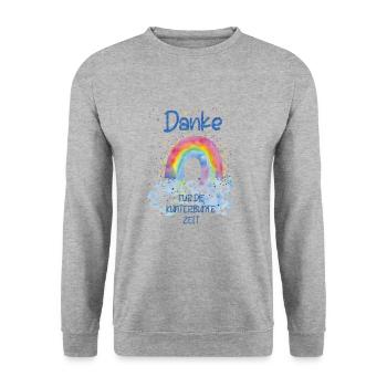 Danke für die Kunterbunte zeit - Unisex Pullover - Weißgrau meliert - Vorne - Alina (178cm) & Michal (187cm)