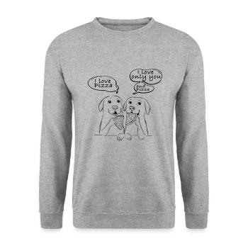 I love Pizza Hunde - Unisex Pullover - Weißgrau meliert - Vorne - Alina (178cm) & Michal (187cm)
