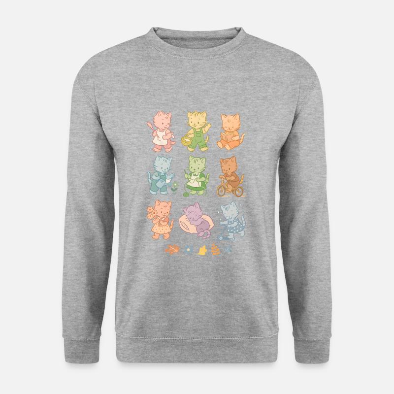 Verspielte Retro-Katzen | Vintage Look - Unisex Pullover - Weißgrau meliert