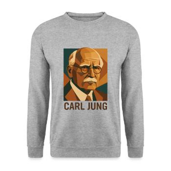 Carl Jung Psychologie Porträt Retro Stil - Unisex Pullover - Weißgrau meliert - Vorne - Alina (178cm) & Michal (187cm)