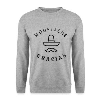 Moustache gracias humour jeu de mot muchas gracias - Sweat-shirt Unisexe - gris chiné - Devant - Alina (178cm) & Michal (187cm)