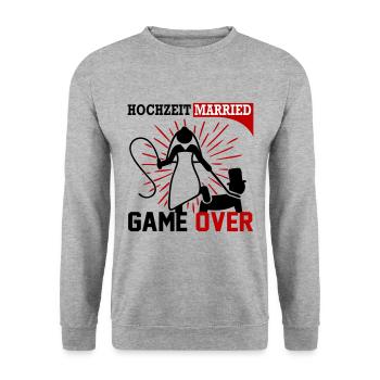 Hochzeit Married Game Over Peitsche Mann kniet - Unisex Pullover - Weißgrau meliert - Vorne - Alina (178cm) & Michal (187cm)