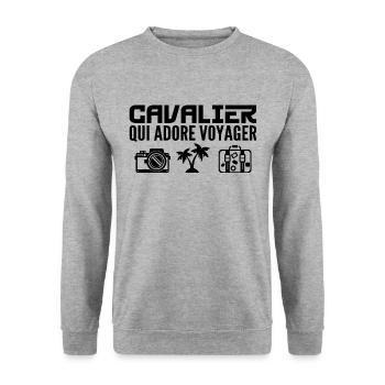 Voyageurs & Cavaliers : Passion & Découverte - Sweat-shirt Unisexe - gris chiné - Devant - Alina (178cm) & Michal (187cm)