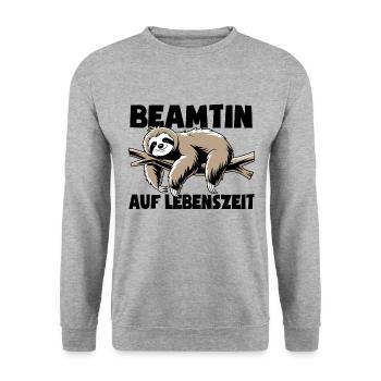 Faultier Beamtin auf Lebenszeit - Spruch - Unisex Pullover - Weißgrau meliert - Vorne - Alina (178cm) & Michal (187cm)