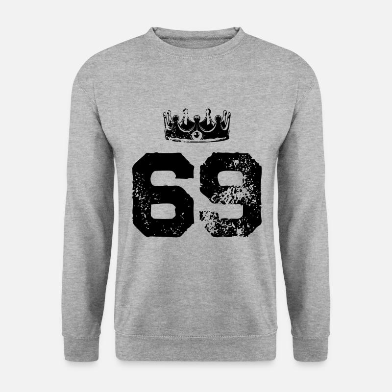 69 Zahl Krone - Unisex Pullover - Weißgrau meliert