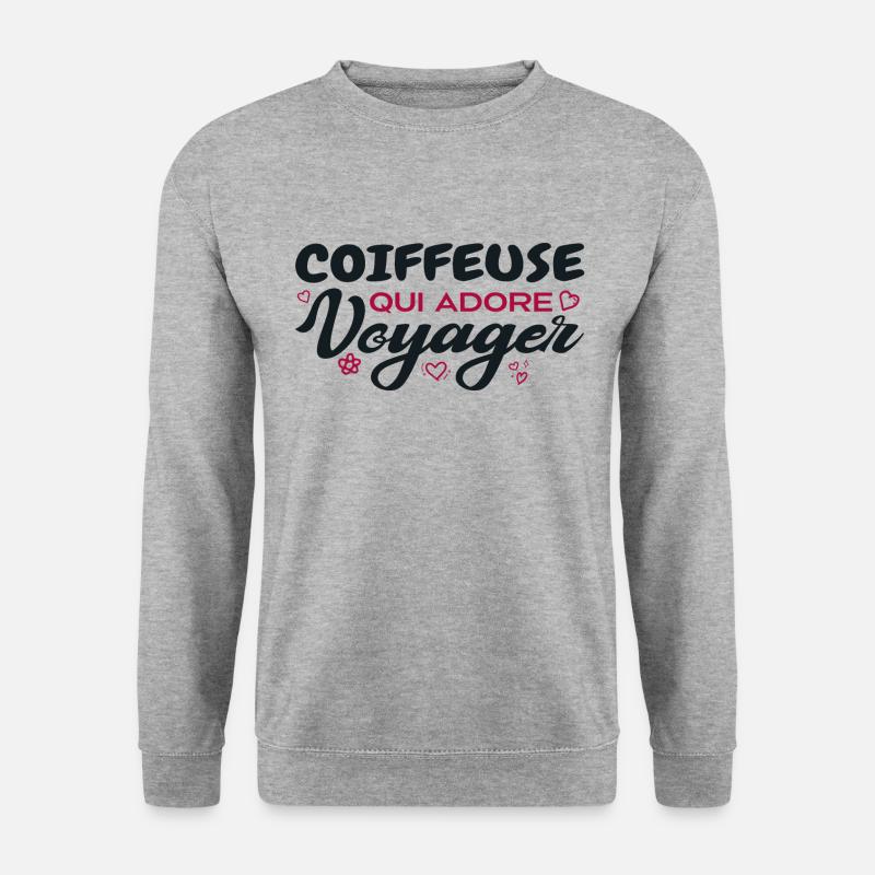 Weltreisender Friseur mit einer Leidenschaft fürs Reisen - Unisex Pullover - Weißgrau meliert