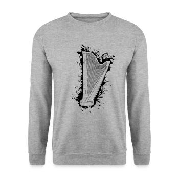 Harfe Musiker Harfenistin Zupfinstrument Geschenk - Unisex Pullover - Weißgrau meliert - Vorne - Alina (178cm) & Michal (187cm)