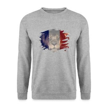 France Flag & African Lion Picture - Unisex Sweatshirt - salt & pepper - Front - Alina (178cm) & Michal (187cm)