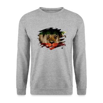 Persia Flag & African Lion Picture - Unisex Sweatshirt - salt & pepper - Front - Alina (178cm) & Michal (187cm)
