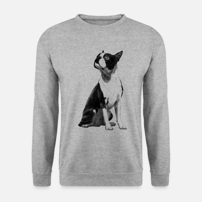 Sitzender Boston Terrier Hund - Unisex Pullover - Weißgrau meliert