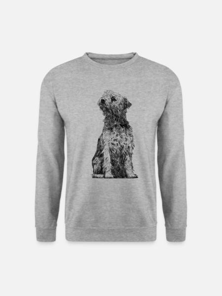 Sitzender Border Terrier Dog - Unisex Pullover - Weißgrau meliert