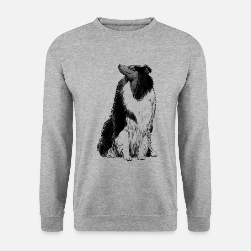 Langhaarcollie Collie Hund - Unisex Pullover - Weißgrau meliert