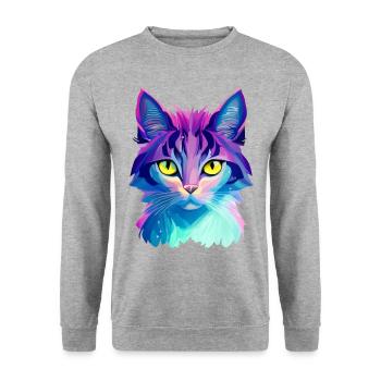 Katze Bunt - Unisex Pullover - Weißgrau meliert - Vorne - Alina (178cm) & Michal (187cm)