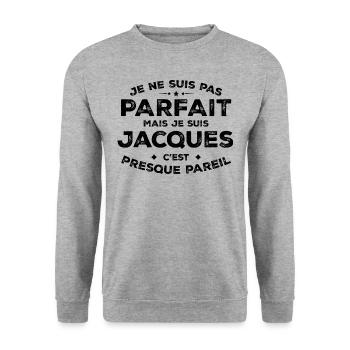 Jacques Un Prénom, Une Attitude L’Humour Jacques - Sweat-shirt Unisexe - gris chiné - Devant - Alina (178cm) & Michal (187cm)
