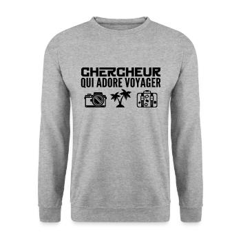 Voyageurs & Chercheurs : Passion & Découverte - Sweat-shirt Unisexe - gris chiné - Devant - Alina (178cm) & Michal (187cm)