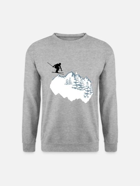 Skifahren, Ski, Berge, Alpen - Unisex Pullover - Weißgrau meliert