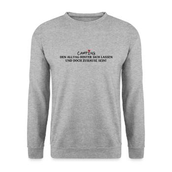 Campingspruch: Den Alltag hinter sich lassen - Unisex Pullover - Weißgrau meliert - Vorne - Alina (178cm) & Michal (187cm)