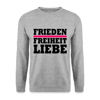 Frieden freiheit liebe - Unisex Pullover - Weißgrau meliert - Vorne - Alina (178cm) & Michal (187cm)