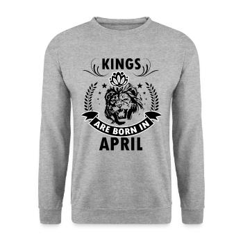 April Geburtstag Geschenk Könige geboren Geburt - Unisex Pullover - Weißgrau meliert - Vorne - Alina (178cm) & Michal (187cm)