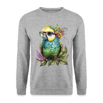 Lustiger Wellensittich - Unisex Pullover - Weißgrau meliert - Vorne - Alina (178cm) & Michal (187cm)