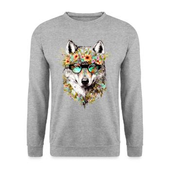 Cooler Wolf - Unisex Pullover - Weißgrau meliert - Vorne - Alina (178cm) & Michal (187cm)