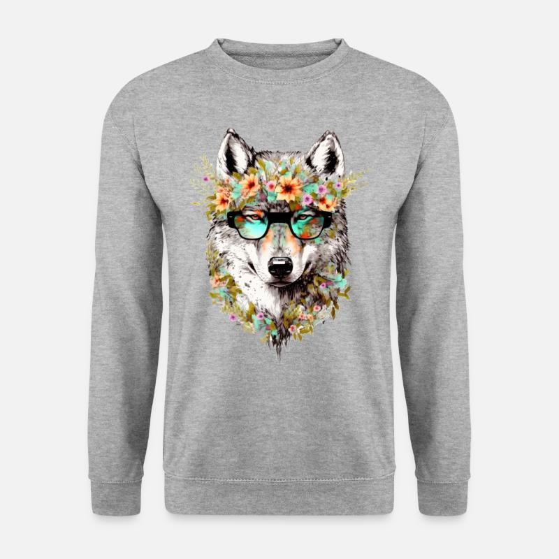 Cooler Wolf - Unisex Pullover - Weißgrau meliert