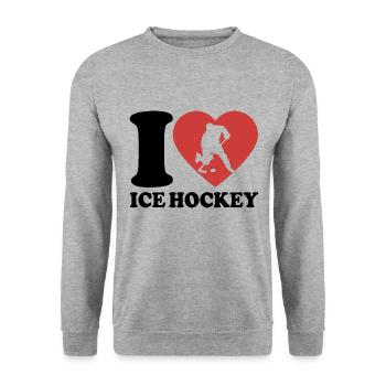 I Love Ice Hockey - Herz - Hobby - Unisex Pullover - Weißgrau meliert - Vorne - Alina (178cm) & Michal (187cm)