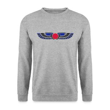 Egypt Sun Disk, Wings, symbol of protection - Unisex Sweatshirt - salt & pepper - Front - Alina (178cm) & Michal (187cm)