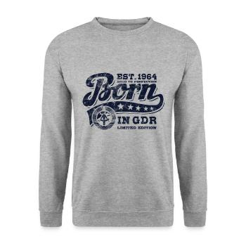 Born in GDR 1964 - Geburtstag - Ossi Geschenk - Unisex Pullover - Weißgrau meliert - Vorne - Alina (178cm) & Michal (187cm)