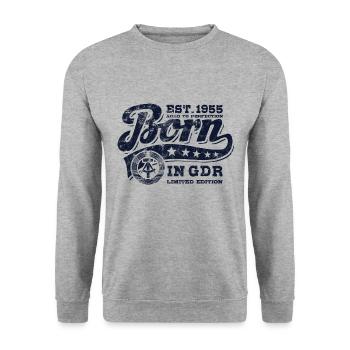 Born in GDR 1955 - Geburtstag - Ossi Geschenk - Unisex Pullover - Weißgrau meliert - Vorne - Alina (178cm) & Michal (187cm)